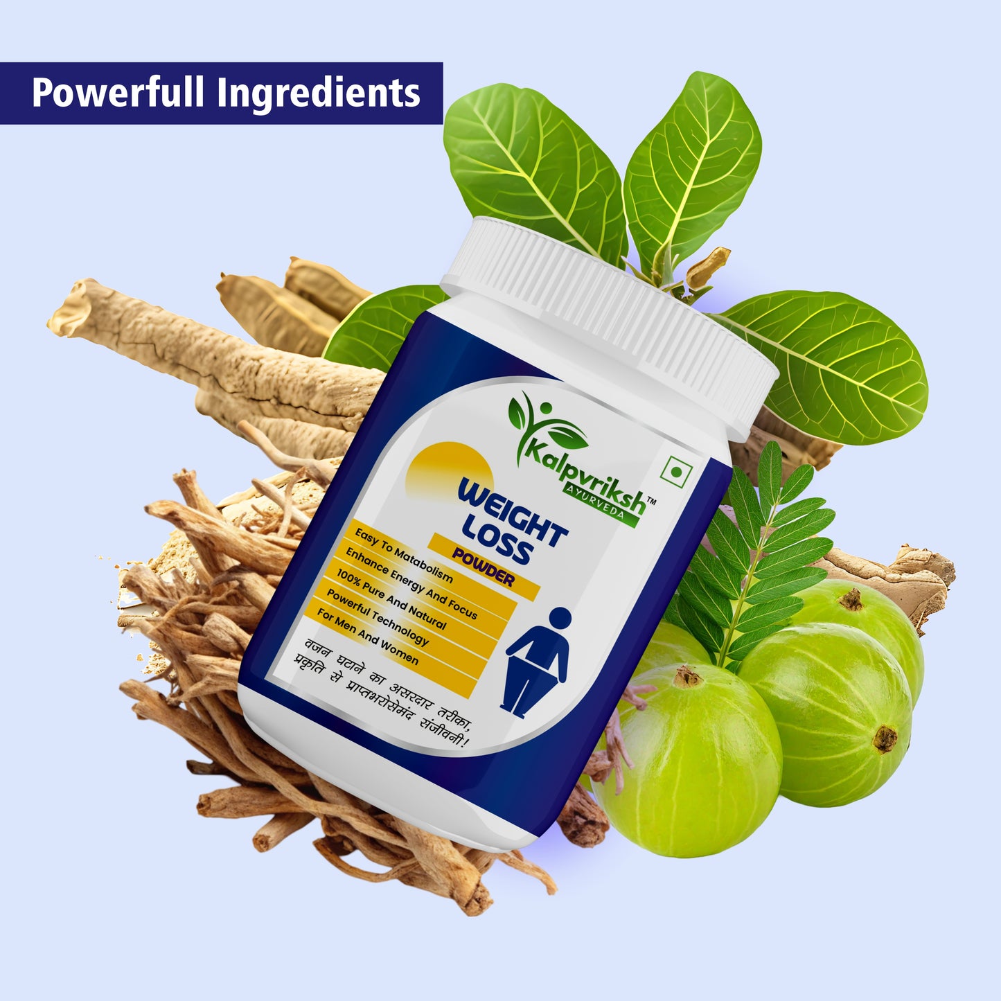 Kalpvriksh Ayurveda Weight Loss Powder | 100% Natural Herbal Supplement for Men & Women