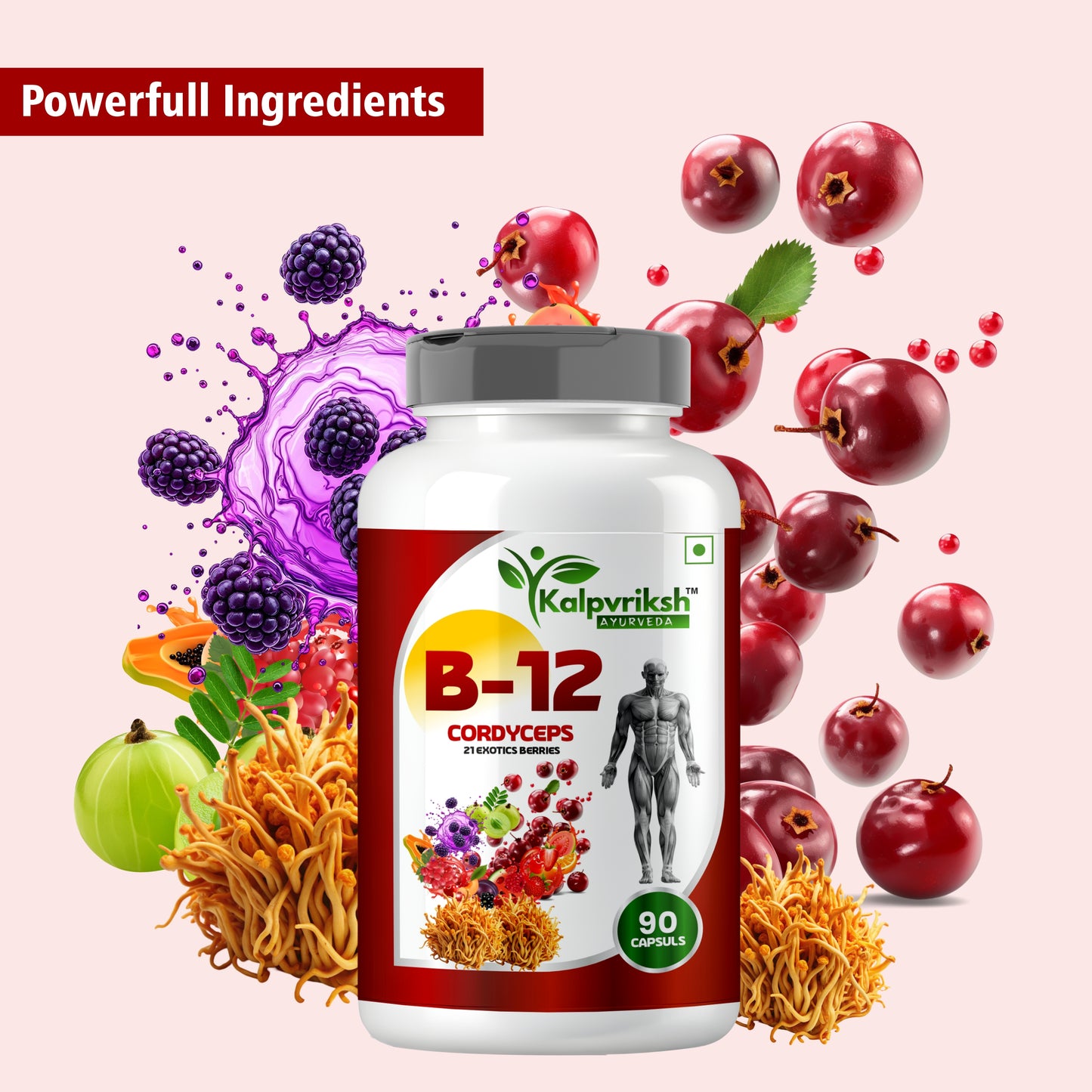 Kalpvriksh Ayurveda B-12 Capsules with Cordyceps & 21 Exotic Berries