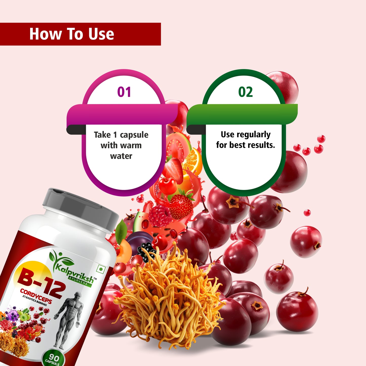 Kalpvriksh Ayurveda B-12 Capsules with Cordyceps & 21 Exotic Berries