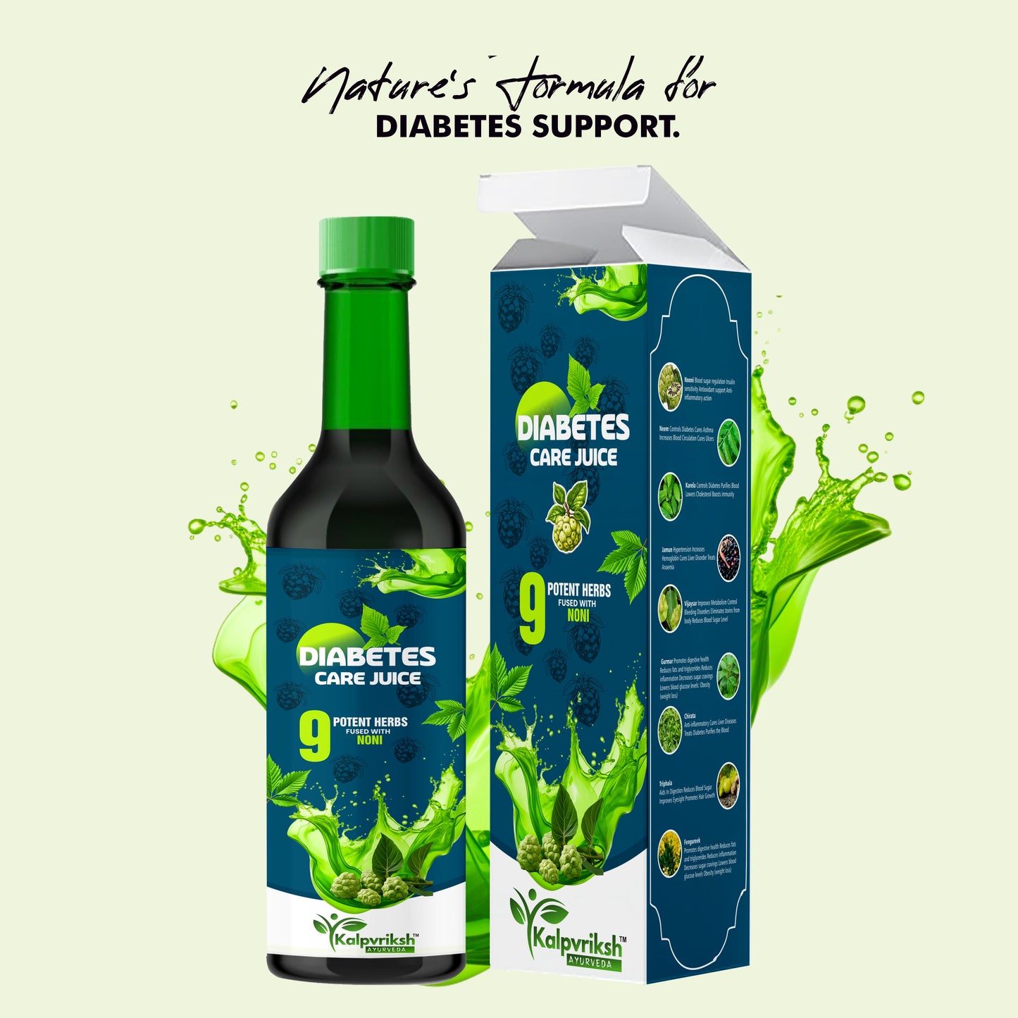 Kalpvriksh Ayurveda Diabetes Care Juice | Herbal Supplement with 9 Potent Herbs & Noni